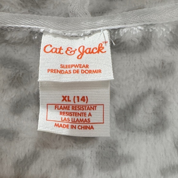 Cat & Jack Gray Leopard Plush Hooded Pajama Onesie - Picture 3 of 7
